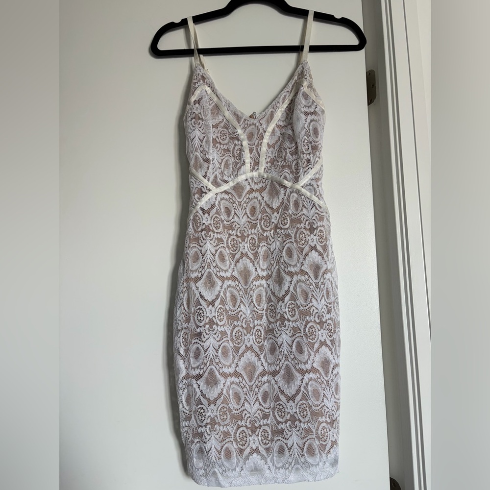 White and Brown Lace Dress